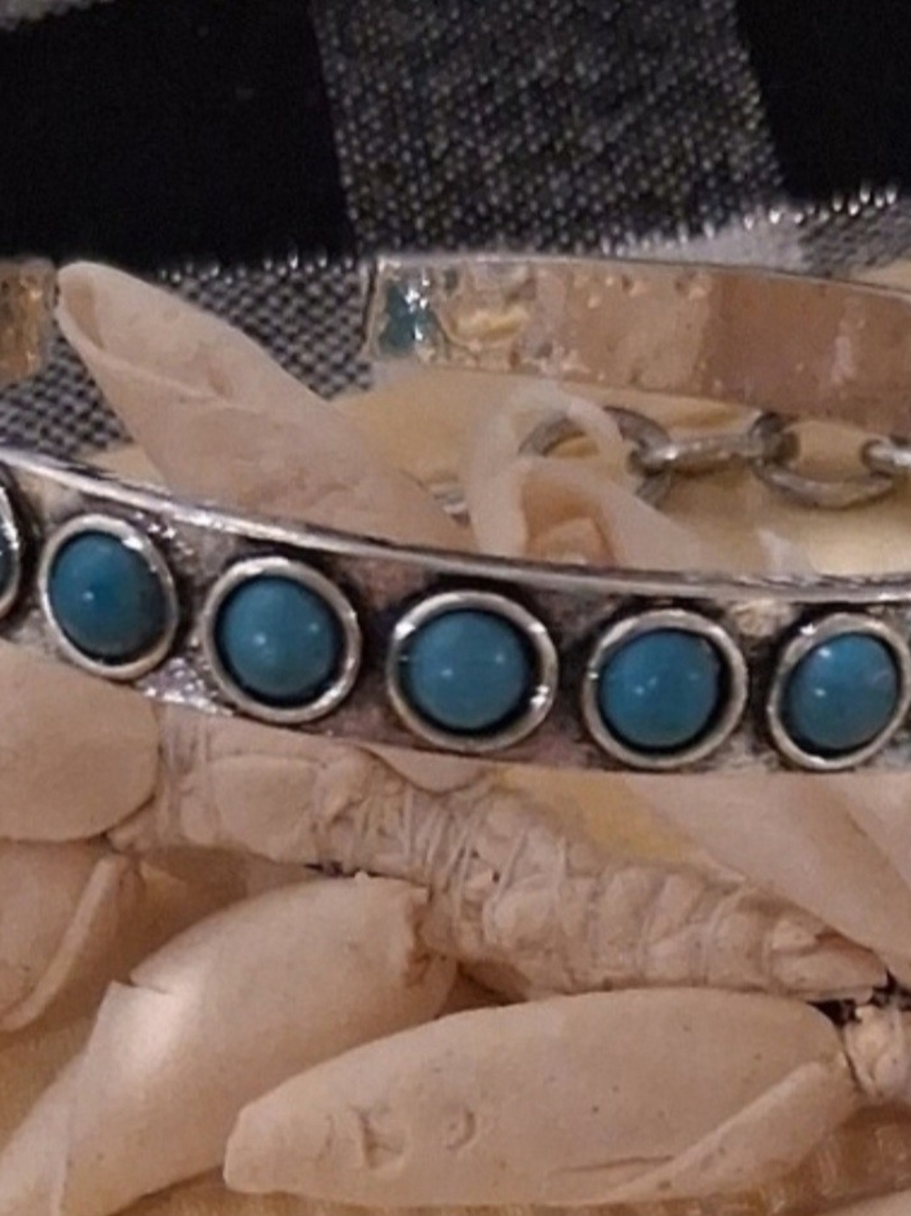 Turquoise Accent Silvertone Cuff Bracelet - Women Jewelry